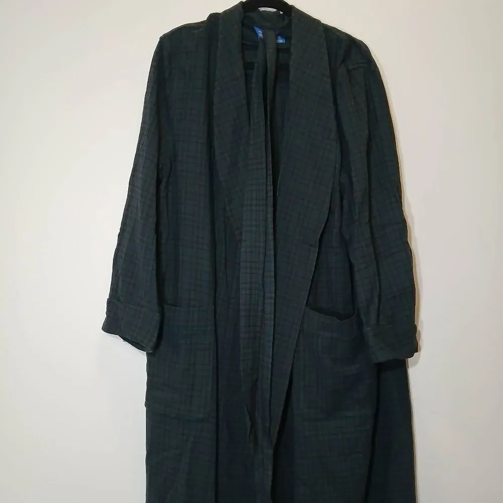Vintage pendleton mens large long wool robe tartan plaid teal dark green